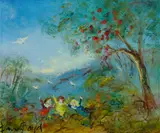 David Boyd, Children & Cockatoos, Oil on Board