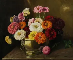 Albert John Sherman, Still Life with Mixed Blooms, Oil on Board