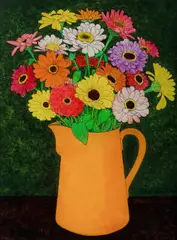 Geoff Jones, Still Life in Orange Jug, 1976, Oil on Glass