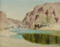 Terrapinna Waterhole by Max Ragless, Oil on Board, offered Sep 2019