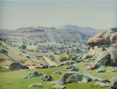 Reg Campbell, Township in a Valley, Oil on Board