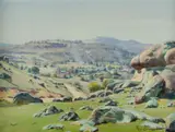 Reg Campbell, Township in a Valley, Oil on Board