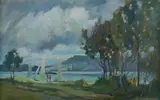 J Richard Ashton, Narrabeen Lagoon, 1976, Oil on Canvas on Board