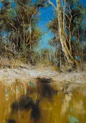 Alex Andrews, Bush Gums, Myall River, Oil on Card