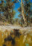 Alex Andrews, Bush Gums, Myall River, Oil on Card