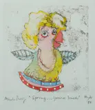 Greg Hyde, (2), 'Spring ... you're back,' 1987, coloured etching A/P (7.5x7cm); & 'you can be a creep sometimes,' 1994, etching 22/100 (3.5x4.5cm)