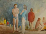 Bruce Lawrence, Beach Party, 1989, Oil on Board