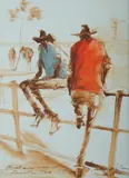Keith Naughton, Stockmen Yarning, Hamilton Bore, NT, Oil on Canvas on Board