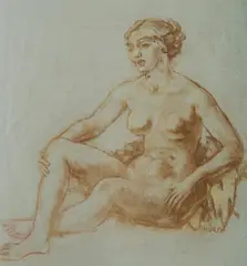 Nude, c by Arthur Murch, 1960, Conte, offered Sep 2019