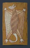 Fred Didjbaralka, Fruit Bat (Lambulk)' Original Oenpelli paper label verso cat CMS F180, Natural Earth Pigments on Bark