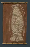 George Djaykurrnga, Yam (Karrbarda)' Original Oenpelli paper label verso cat CMS GG1, Natural Earth Pigments on Bark