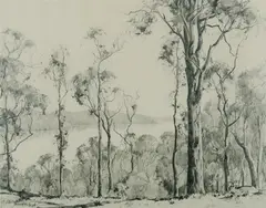 Douglas Pratt, Pittwater near Palm Beach, Sydney, 1933, Pencil