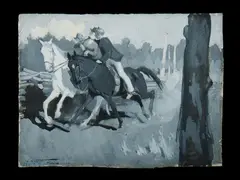 George Washington Lambert, Lovers on Horseback. Signed & inscribed Paris, 1902, Gouache