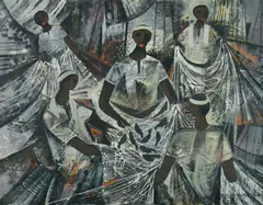 Fishermen with Net by Paco Gorospe, Oil on Canvas, sold Sep 2019