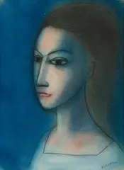 Profile in Blue by Robert Dickerson, Pastel, sold Jul 2019