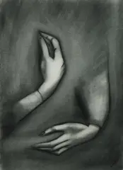 Robert Dickerson, Hands Study, c, 1970s, Charcoal