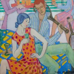 Thea Proctor, Tennis Interlude, W/Clr & Gouache