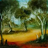 Outback Landscape by Pro Hart, Oil on Board, sold Jul 2019