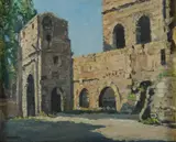European Medieval Ruins by Will Ashton, Oil on Canvas on Board, sold Jul 2019
