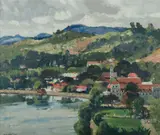 Lakeside Town with Figures, likely Kandy, Sri Lanka by Will Ashton, Oil on Canvas on Board, sold Jul 2019