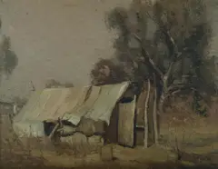 The Camp at Moonlight.' Unsigned by Will Ashton, Oil on Canvas on Card, sold Jul 2019