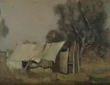 The Camp at Moonlight.' Unsigned by Will Ashton, Oil on Canvas on Card, sold Jul 2019