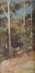 J. Llewellyn Jones, Cattle on the Hillside, 1921, Oil on Board