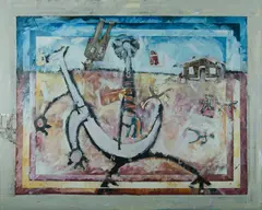 Derek Glaskin, The New Born - Australia Collinsville Stud, 1990, Acrylic & Collage on Canvas
