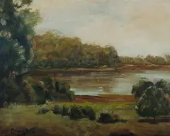 C. Asquith Baker, River Landscape, likely the Yarra, Oil on Board