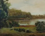 C. Asquith Baker, River Landscape, likely the Yarra, Oil on Board