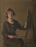Elaine Coghlan, Self Portrait at Easel, c, 1917, Oil on Canvas on Board
