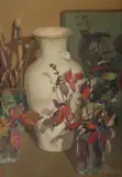 Sybil Craig, Chinese Jar and Black-Berry Leaves, 1934, Oil on Canvas Board