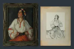 Gypsy Dancer,' c by Elaine Coghlan, 1928, Remnants of old label verso. Also, signed charcoal study of the work (34.5x24.5cm). Ex collection of the artist's family, sold Jul 2019