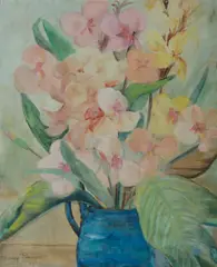 A Hedley Parsons, Flowers in a Blue Pot, 1931, W/Clr & Gouache
