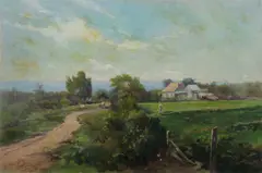 Annie E Potter, Australian Farm Scene, Oil on Canvas