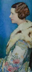 Florence Rodway, Profile Portrait of a Woman in Fur-lined Coat, Gouache on Ivory