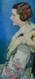 Florence Rodway, Profile Portrait of a Woman in Fur-lined Coat, Gouache on Ivory