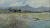 Jessie Emily Scarvell, Sheep Grazing, possibly Pages River, Murrurundi NSW, 1898, Oil on Canvas