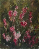 Shirley Bourne, Red Bell Flowers, Oil on Board