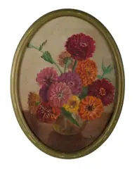 Amy Vale, Dahlias, Oil on Canvas on Board