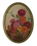 Amy Vale, Dahlias, Oil on Canvas on Board