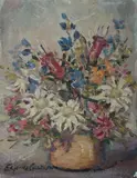 Elaine Coghlan, Vase of Mixed Blooms, Oil on Canvas on Board