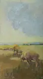 James Alexander Crisp, Grazing Sheep, Oil on Board
