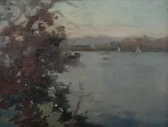 J. Llewellyn Jones, Yachts on Sydney Harbour, Oil on Panel