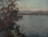 J. Llewellyn Jones, Yachts on Sydney Harbour, Oil on Panel