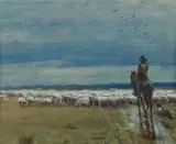 J Ford Paterson, Settling the Sheep at Dusk, 1890, W/Clr & Gouache