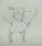 Rosaleen Norton, Nude with Headdress, Pencil