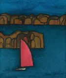 Shay Docking, Volcanic Coast with a Red Yacht