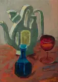 Roland Wakelin, Still Life with Chinese Teapot, Carafe & Goblet