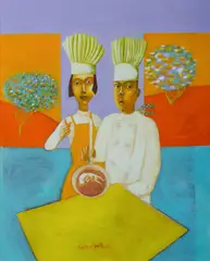 Constantine Popov, Dish with Rabbit, Acrylic on Paper